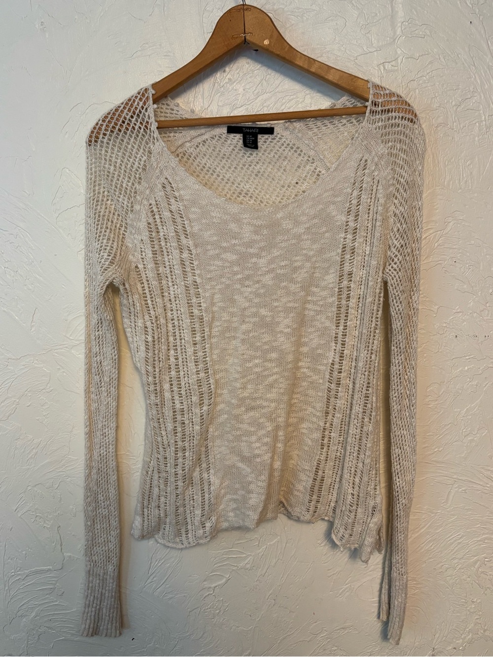 Beige Crochet Long Sleeve Top Size M